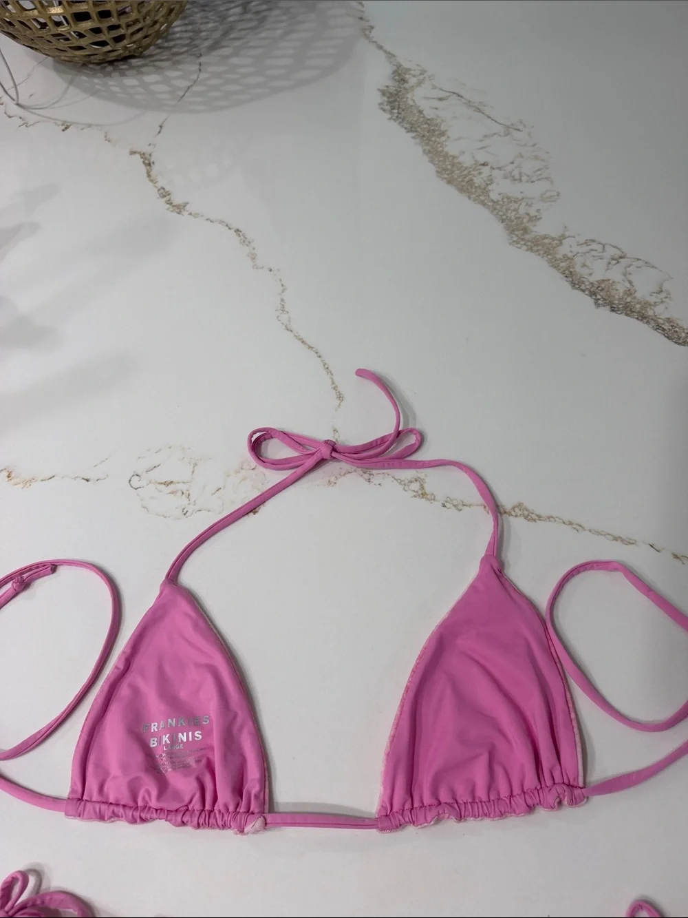 Frankies Bikinis Tia Terry Bikini Set in Pink Dye with Hibiscus Rhinestones  | L